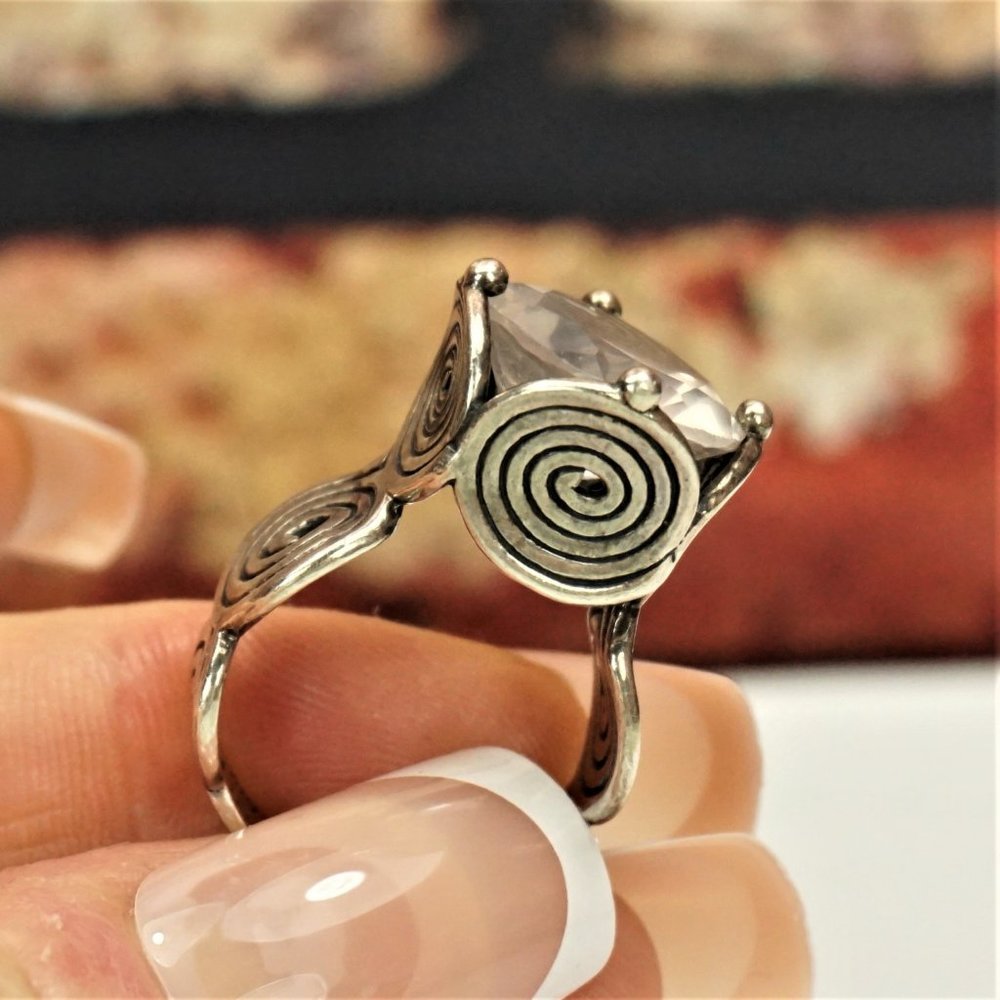 ISRAEL BIG CZ STERLING RING SIZE 8.25 HANDMADE RARE - Picture 2 of 16